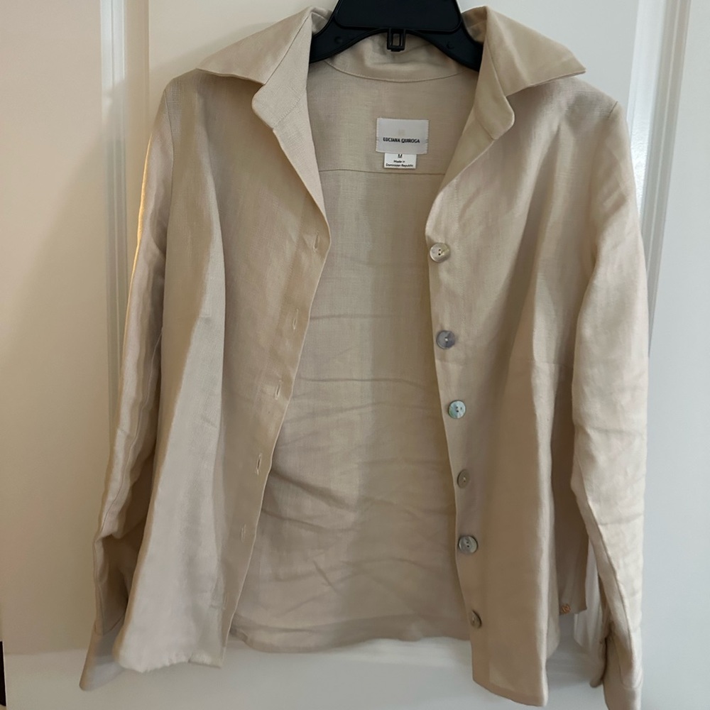 Luciana Quiroga Linen Beige Button-Up Women's Top